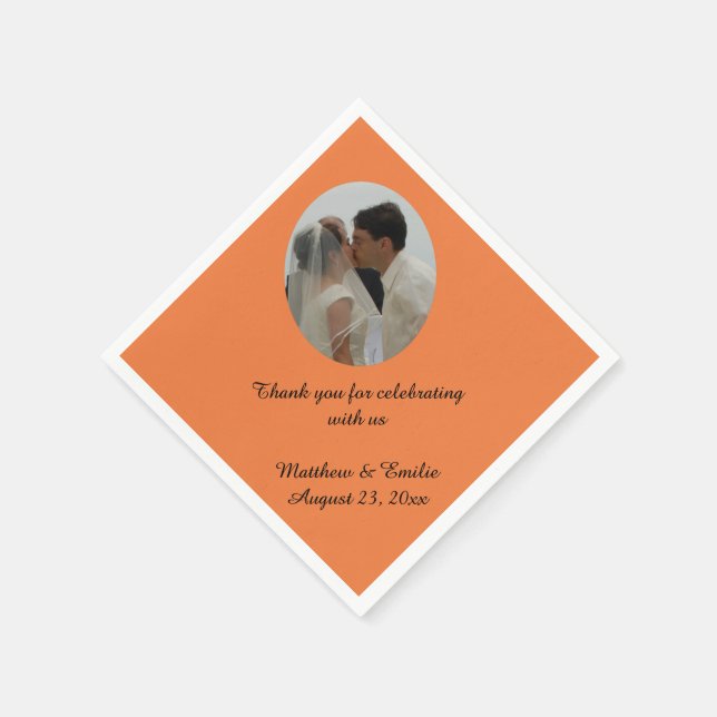 Orange Custom Personalised Wedding Photo Napkins (Corner)
