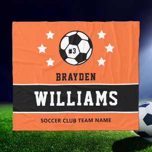 Orange Custom Soccer Name and Number Fleece Blanket