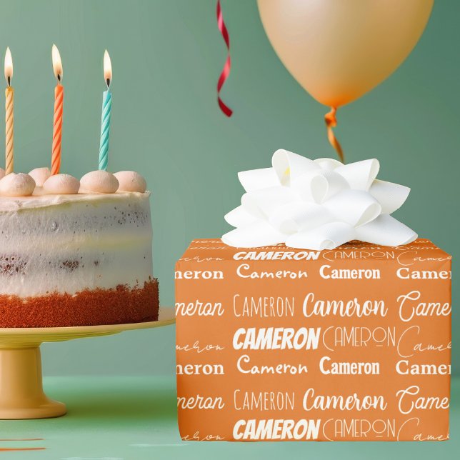 Orange Custom Typography Collage Birthday Wrapping Paper (Creator Uploaded)