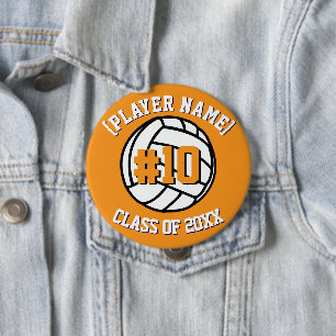 Orange Custom Volleyball Player and Class 10 Cm Round Badge