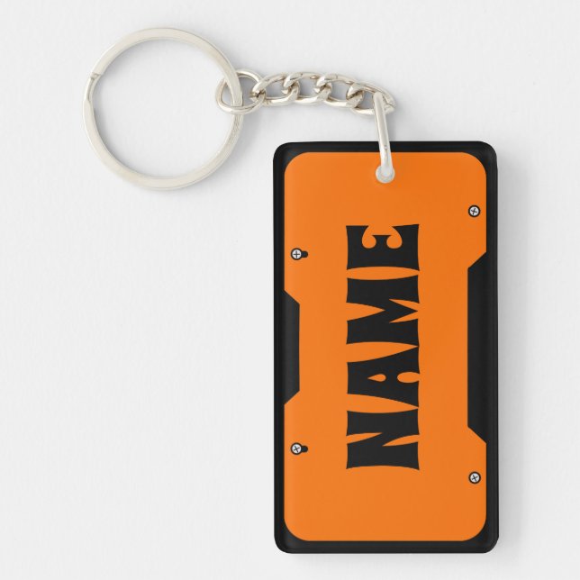 Orange Customisable Name License Plate Key Ring (Front)