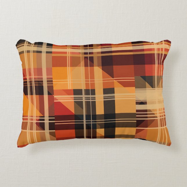 Orange Cute Autumn Check Pattern Decorative Cushion (Front)