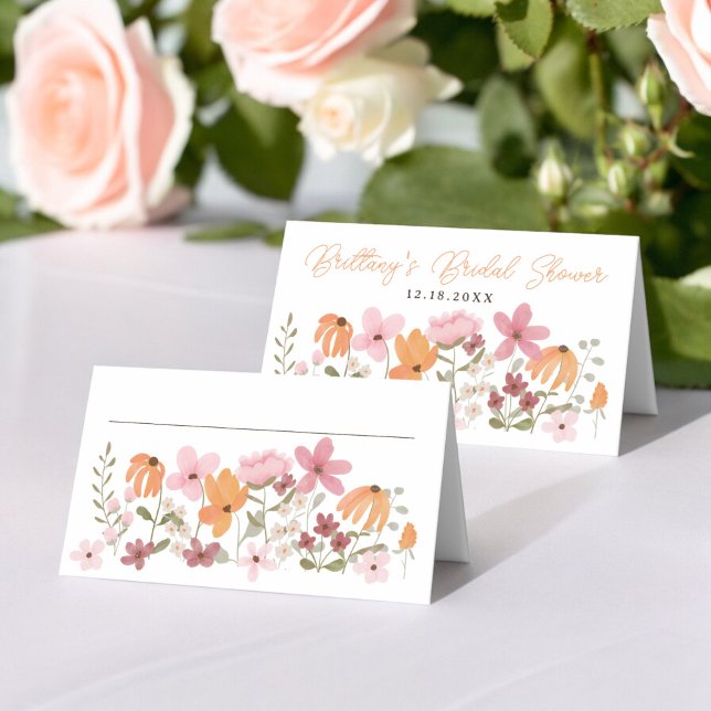 Orange Cute boho meadow wildflower bridal shower Place Card (Orange Cute boho meadow wildflower bridal shower Place Card)
