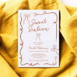 Orange cute bows ribbons illustrations Sweet 16 Invitation<br><div class="desc">Celebrate your birthday with our Boho Bow Ribbons Sweet 16 Invitation! This trendy and stylish invite features a cool scribbled design illustration design with playful bow and ribbon burnt orange illustrations in a charming, hand-drawn style with squiggles lines and frame. The editable soft white background sets a whimsical and elegant...</div>