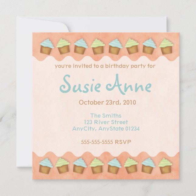 Orange Cute Cupcakes Invitation (Front)