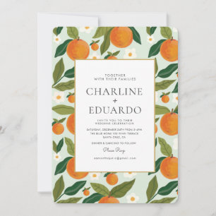Orange Cute Green Summer Wedding QR Code Invitation