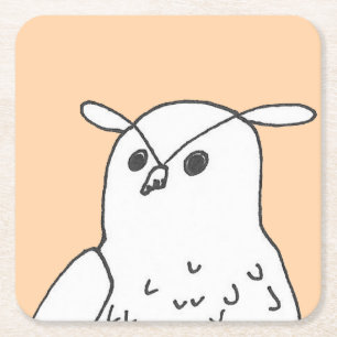 Orange Cute Hand-drawn Owl Square Paper Coaster