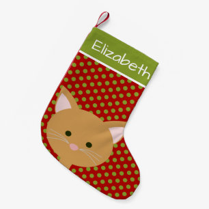 Orange Cute Kitty Face Small Christmas Stocking