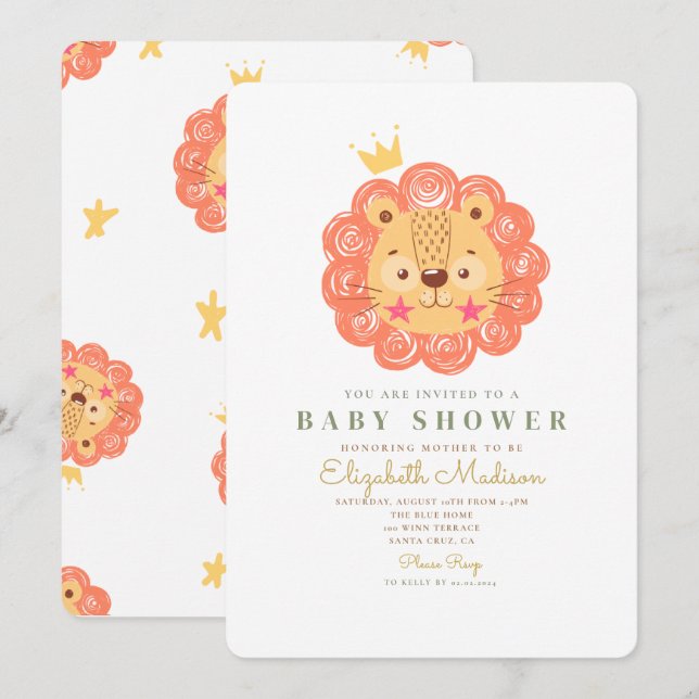 Orange Cute  Lion King Baby Shower Invitation (Front/Back)