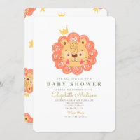 Orange Cute Lion King Baby Shower Invitation