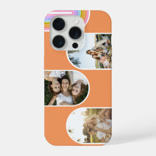 Orange Cute Modern 3 Photo Layout Custom iPhone 15 Pro Case