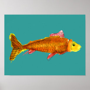 Orange cute original art goldfish poster