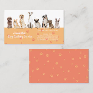 Orange Cute Paws Watercolor Dogs Business Card