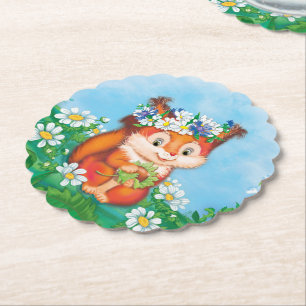 orange cute squirrel paper coaster