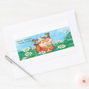 orange cute squirrel rectangular sticker