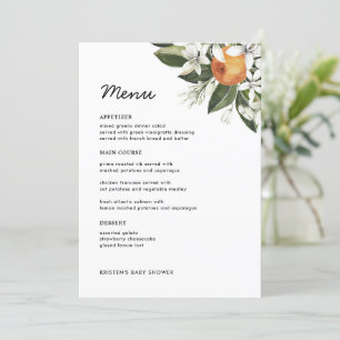 Orange Cutie Baby Shower Citrus Table Menu Cards