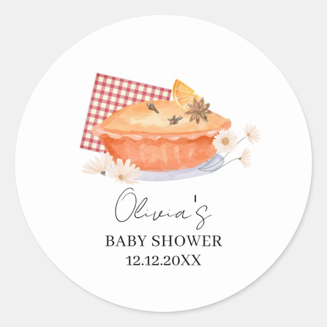 Orange Cutie Pie Flower Fall Baby Shower  Classic Round Sticker (Front)