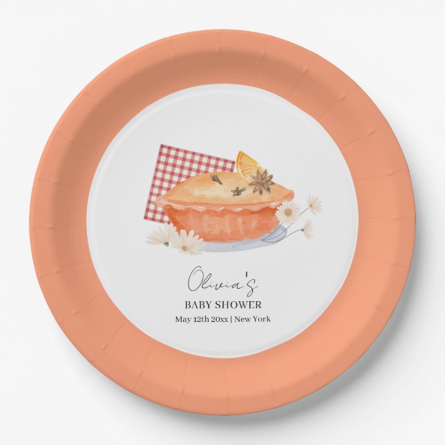 Orange Cutie Pie Flower Fall Baby Shower  Paper Plate (Front)