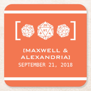 Orange D20 Dice Gamer Paper Coasters