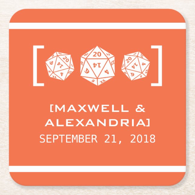 Orange D20 Dice Gamer Paper Coasters (Front)