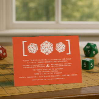 Orange D20 Dice Gamer Wedding Invitation