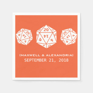 Orange D20 Dice Gamer Wedding Paper Napkins