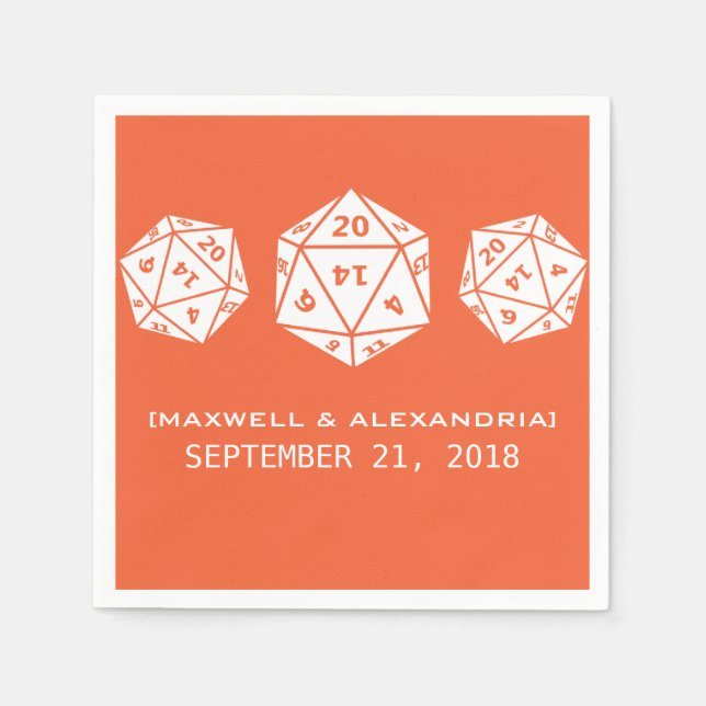 Orange D20 Dice Gamer Wedding Paper Napkins (Front)