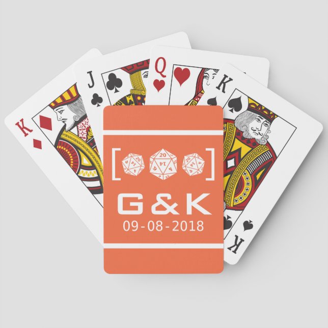 Orange D20 Dice Gamer Wedding Playing Cards (Back)