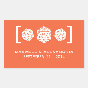 Orange D20 Dice Gamer Wedding Stickers