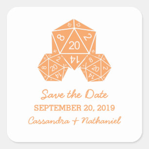 Orange D20 Dice Save the Date Stickers