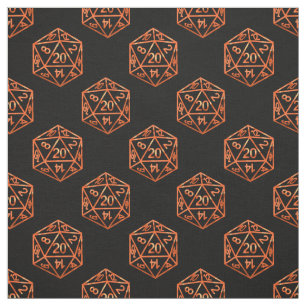 Orange D20 Pattern Role Player Gamer RPG Dice Fabric
