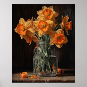 Orange Daffodil Flowers Art Print Poster