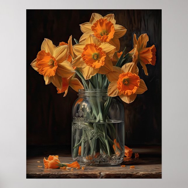 Orange Daffodil Flowers Art Print Poster (Front)