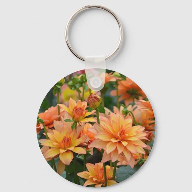 Orange dahlia flower garden key ring (Front)
