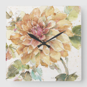Orange Dahlia Square Wall Clock