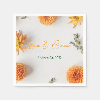Orange Dahlia Summer Wedding Napkins