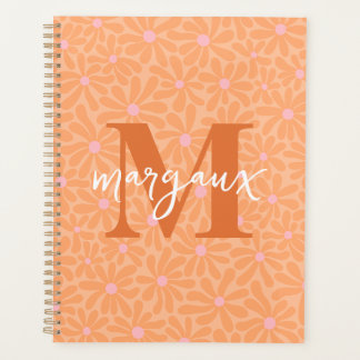 Orange Daisies Floral Personalized Monogram Name Planner