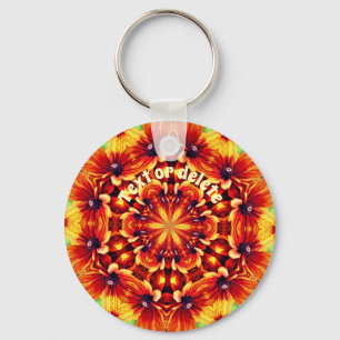 Orange Daisies Flower Kaleidoscope Personalised Key Ring