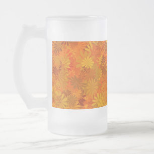Orange Daisies Frosted Glass Beer Mug