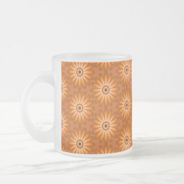 Orange daisies in 70s style frosted glass coffee mug (Left)