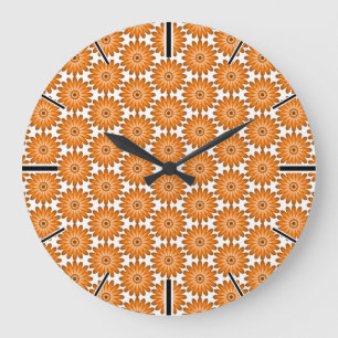 Orange daisies in 70s style large clock