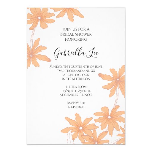 Image of Orange Daisies on White Bridal Shower Invitation