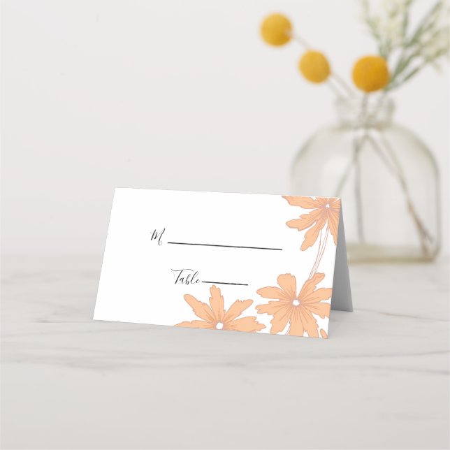 Orange Daisies on White Floral Wedding Place Card (Front)