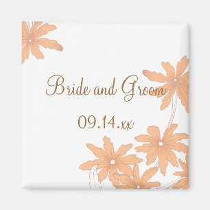 Orange Daisies on White Wedding Magnet