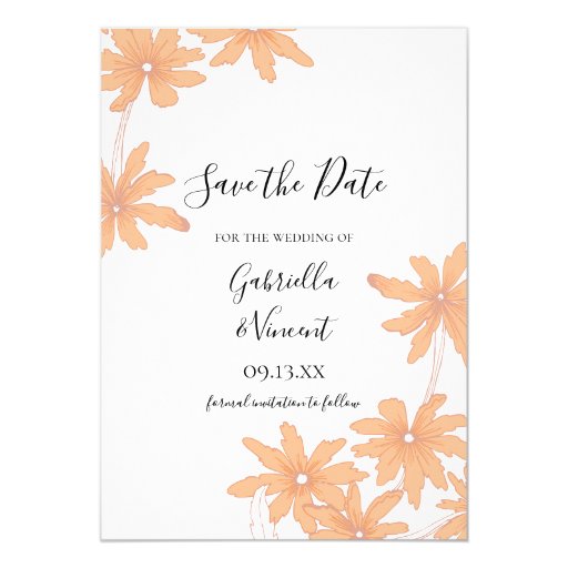 Image of Orange Daisies on White Wedding Save the Date Invitation