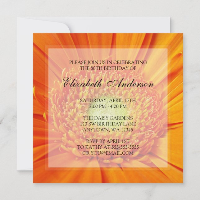 Orange Daisy 80th Birthday Party Invitation (Front)