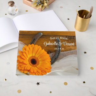 Orange Daisy and Horseshoe Western Wedding Guest Book