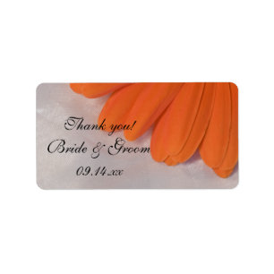 Orange Daisy and Satin Wedding Thank You Favour Label