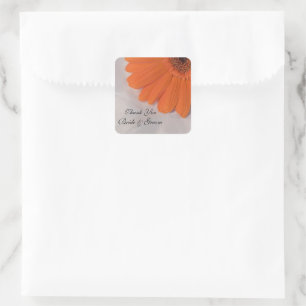 Orange Daisy and Satin Wedding Thank You Favour Ta Square Sticker