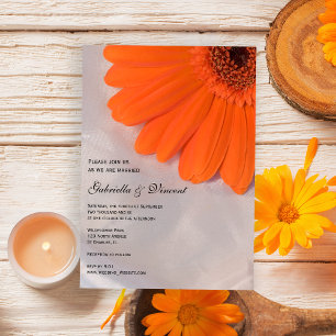 Orange Daisy and White Satin Wedding Invitation